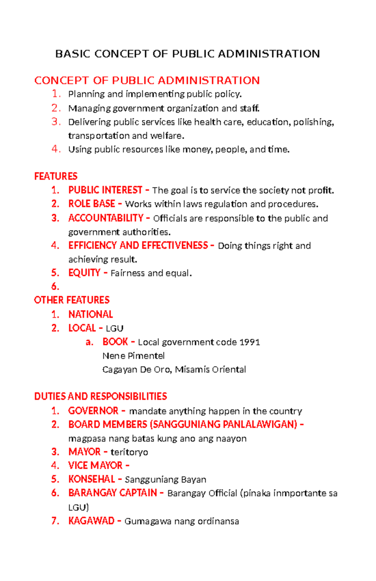 BASIC CONCEPTS OF PUBLIC ADMINISTRATION - LECTURE NOTES - Studocu