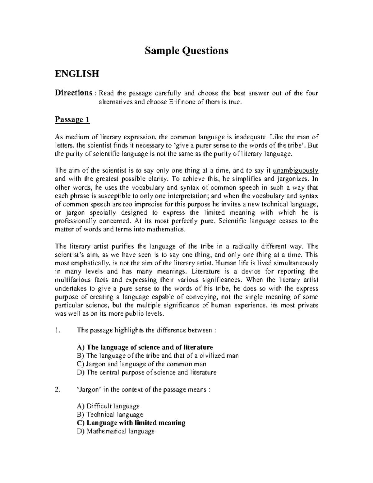 Jemat General English Paper - 6DPSOH 4XHVWLRQV (1*/,6+ 'LUHFWLRQV 5HDG ...