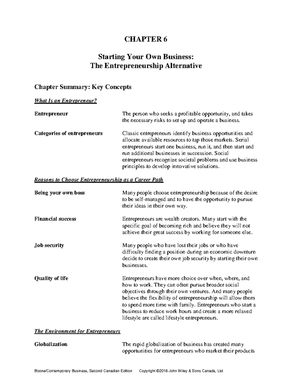 BUS 1038 Chapter 6 Study Guide - CHAPTER 6 Starting Your Own Business ...