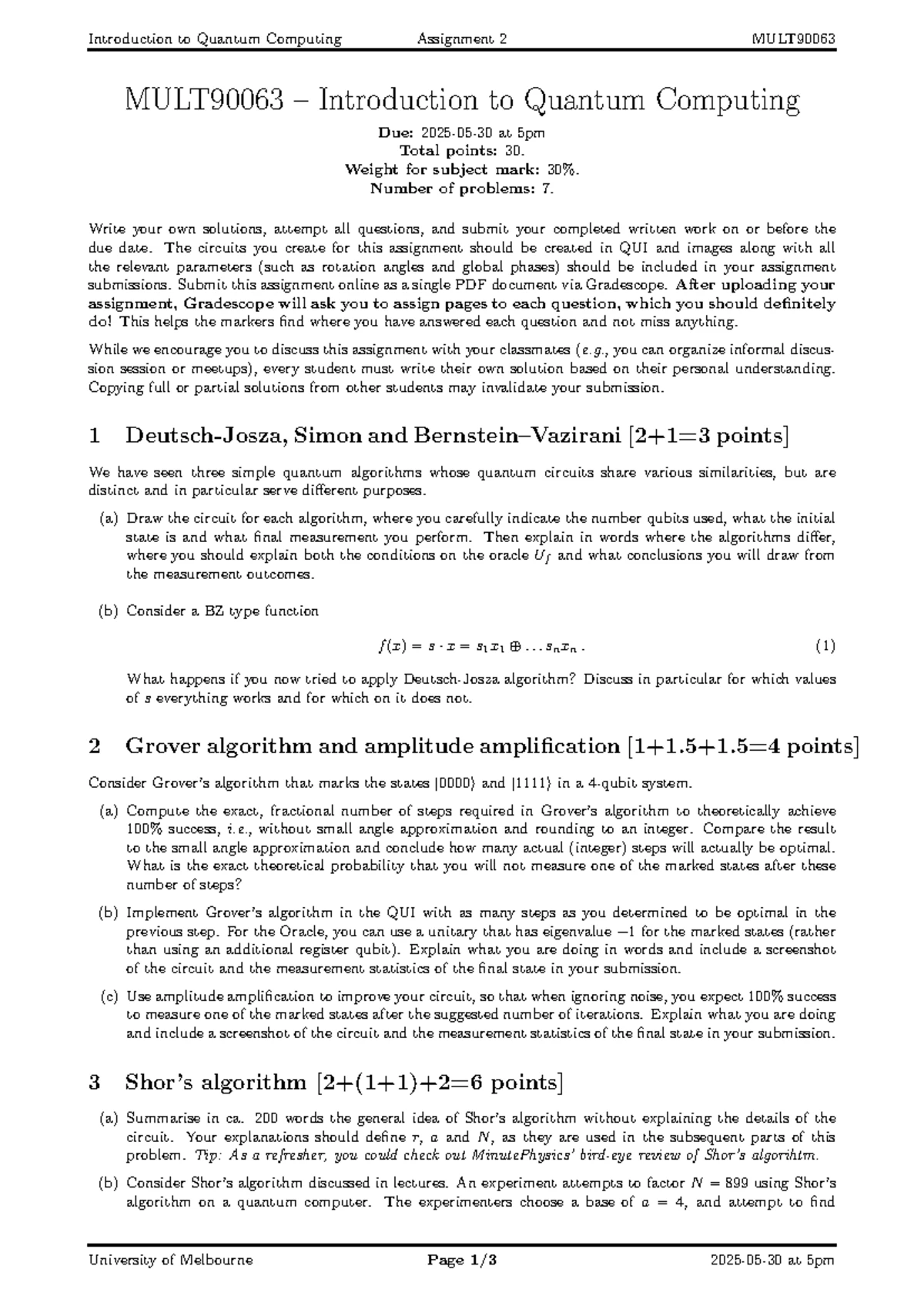MULT90063: Lab 4 - Classical Logic & Quantum Algorithms in QC - Studocu
