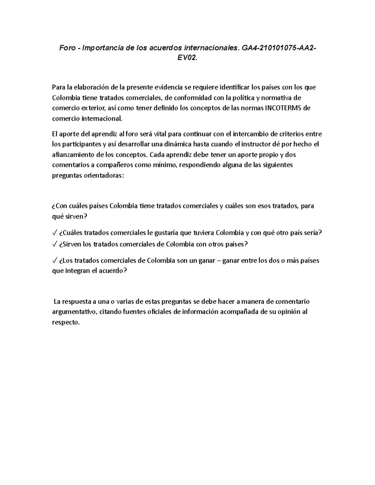 Foro: Importancia de los Acuerdos Internacionales en Colombia - Document Preview