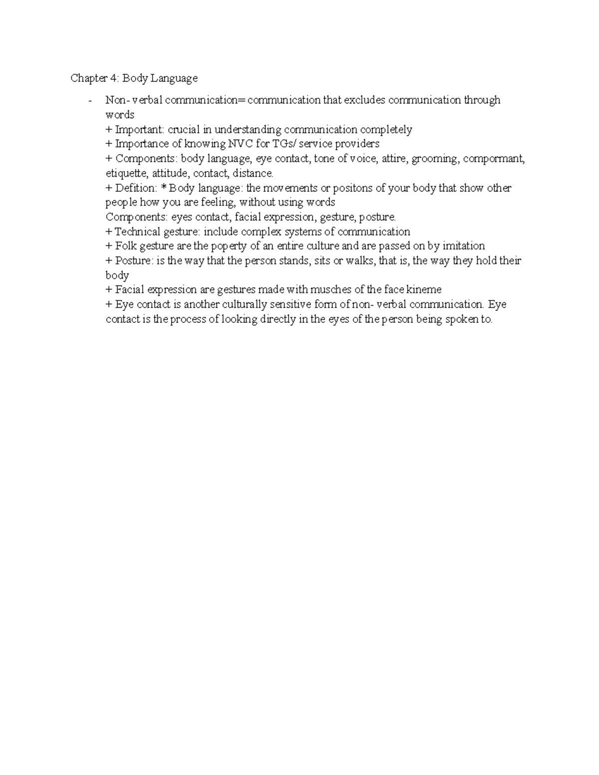 Chapter 4 - no - Chapter 4: Body Language - Non- verbal communication ...