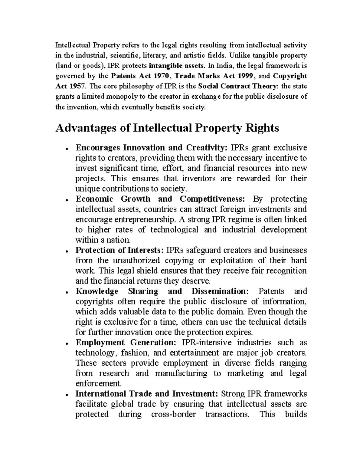 IPR Assignment - Pros and Cons of Intellectual Property Rights - Studocu