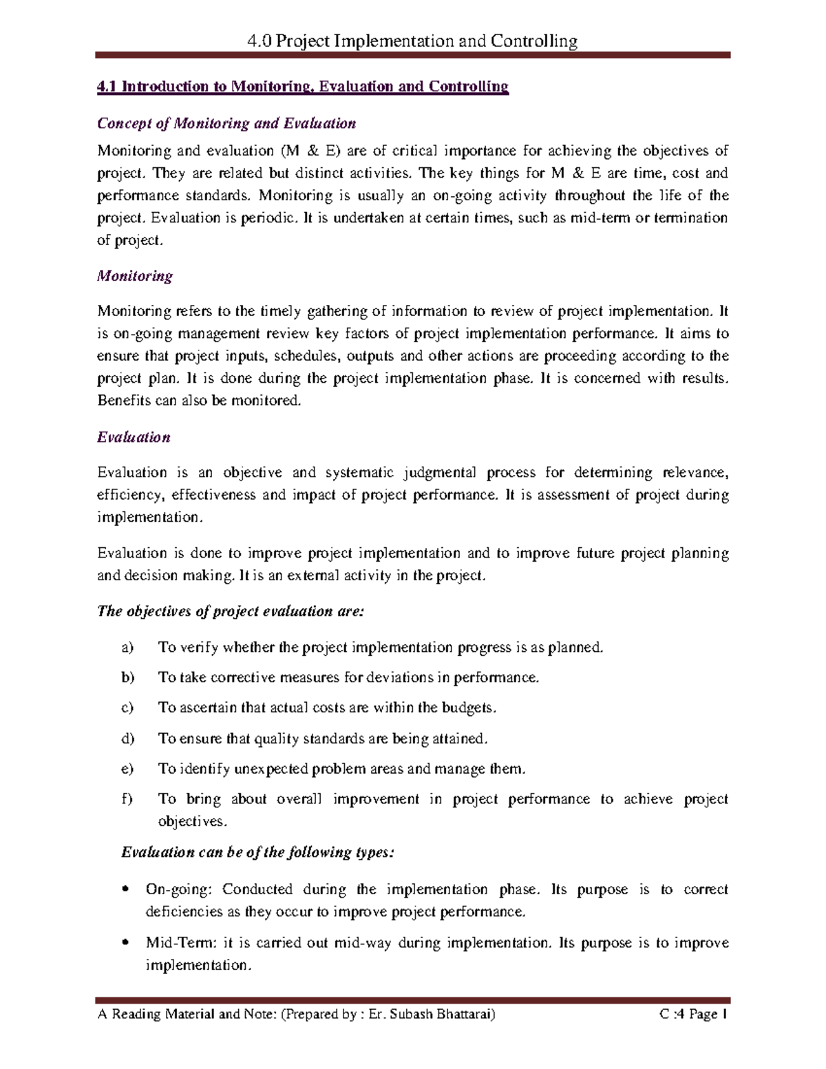 Chapter 4: Project Implementation and Control (PE Notes) - Studocu