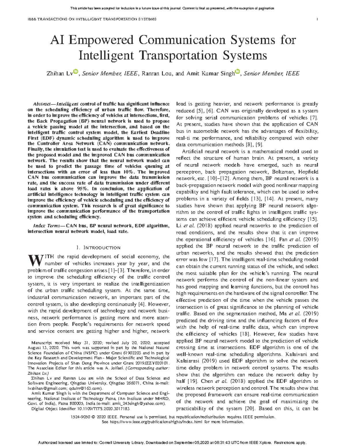 AI Empowered Communication Systems for Intelligent Transportation ...