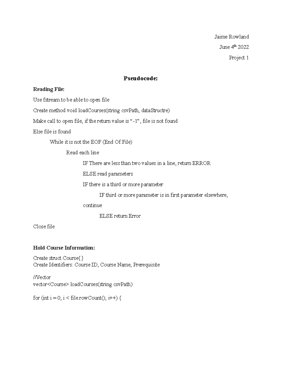 CS 300 Module Four milestone: Hash table data structure pseudocode ...