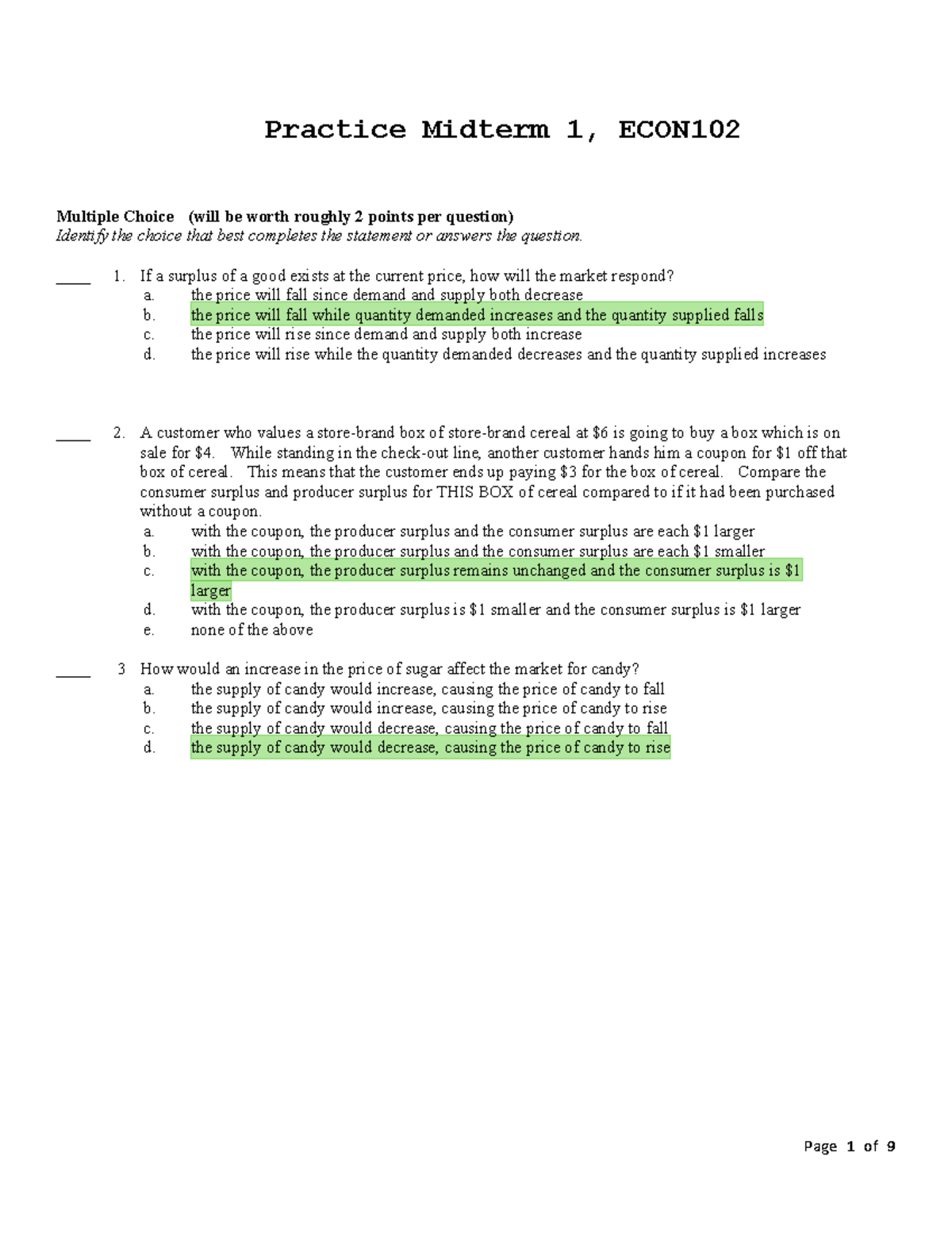 Midterm 1 Solutions for ECON: Practice Questions and Answers - Studocu