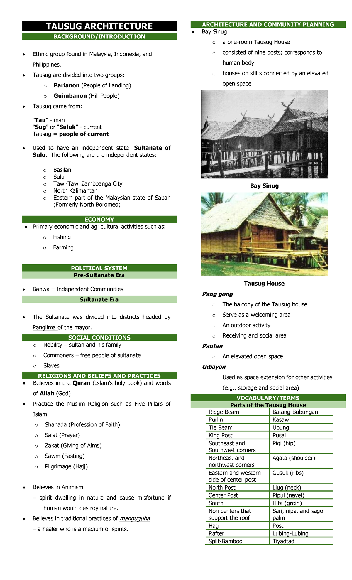 TAUSUG ARCHITECTURE: Insights into Ethnic Structures and Community