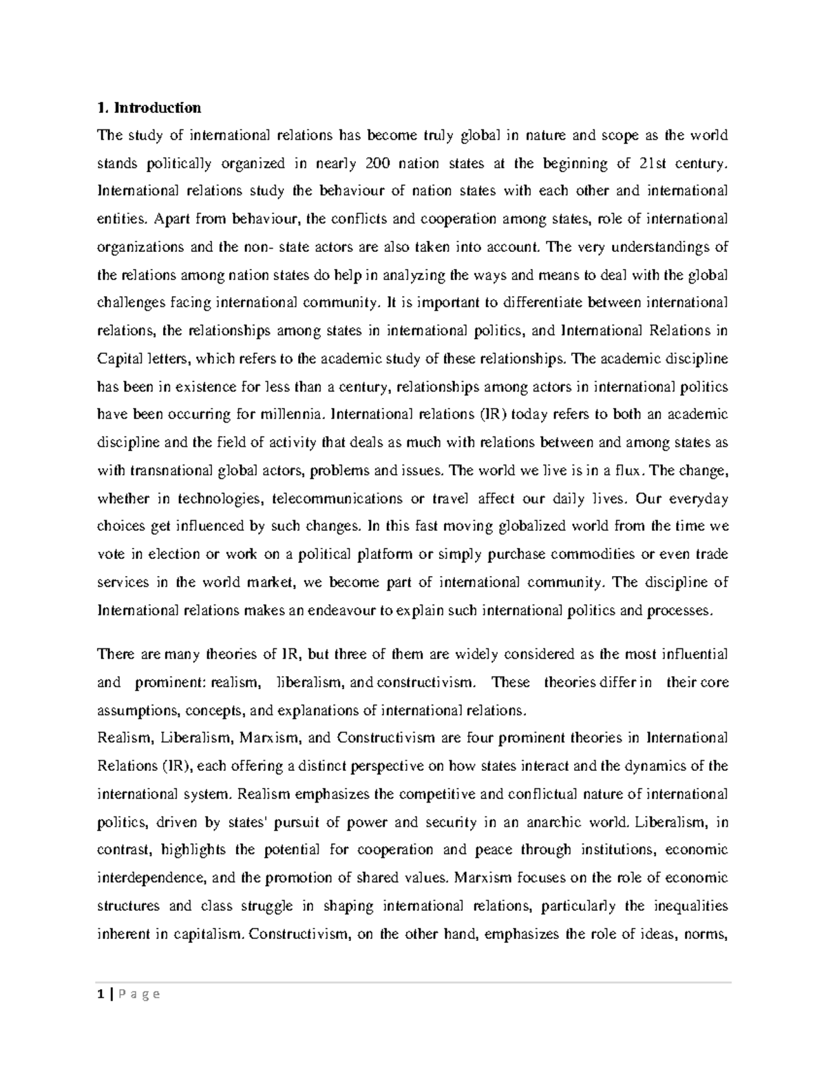 Theories of International Relations: Group Assignment (IR 101) - Studocu