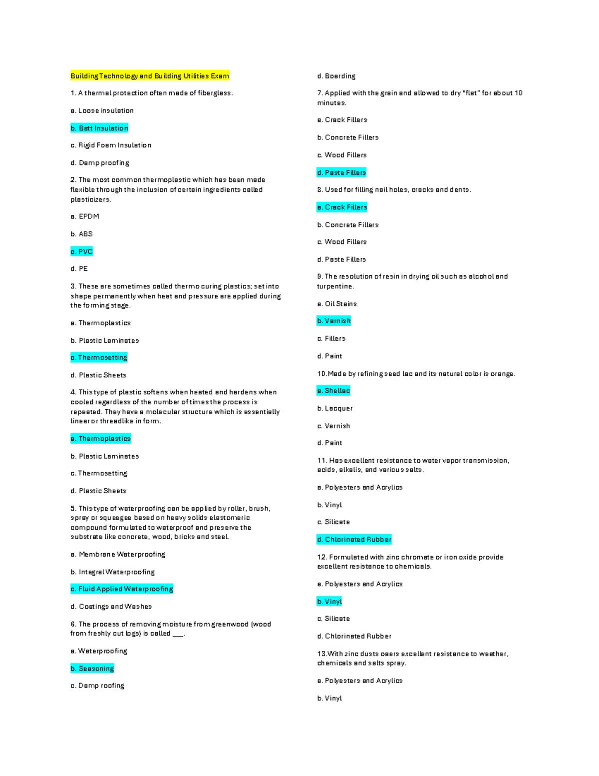 Building Technology and Utilities Final Exam Review (BUBT 101) - Studocu