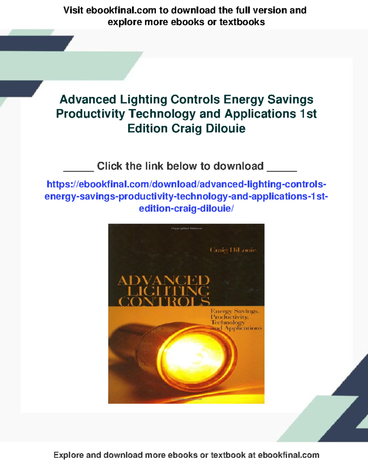 Advanced Lighting Controls: Energy Savings & Productivity Tech (1st Ed ...