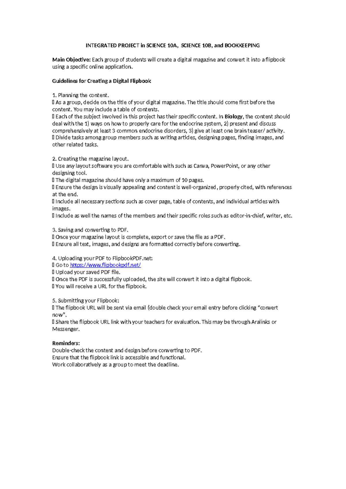 Integrated Project in Grade 10 - INTEGRATED PROJECT in SCIENCE 10A ...
