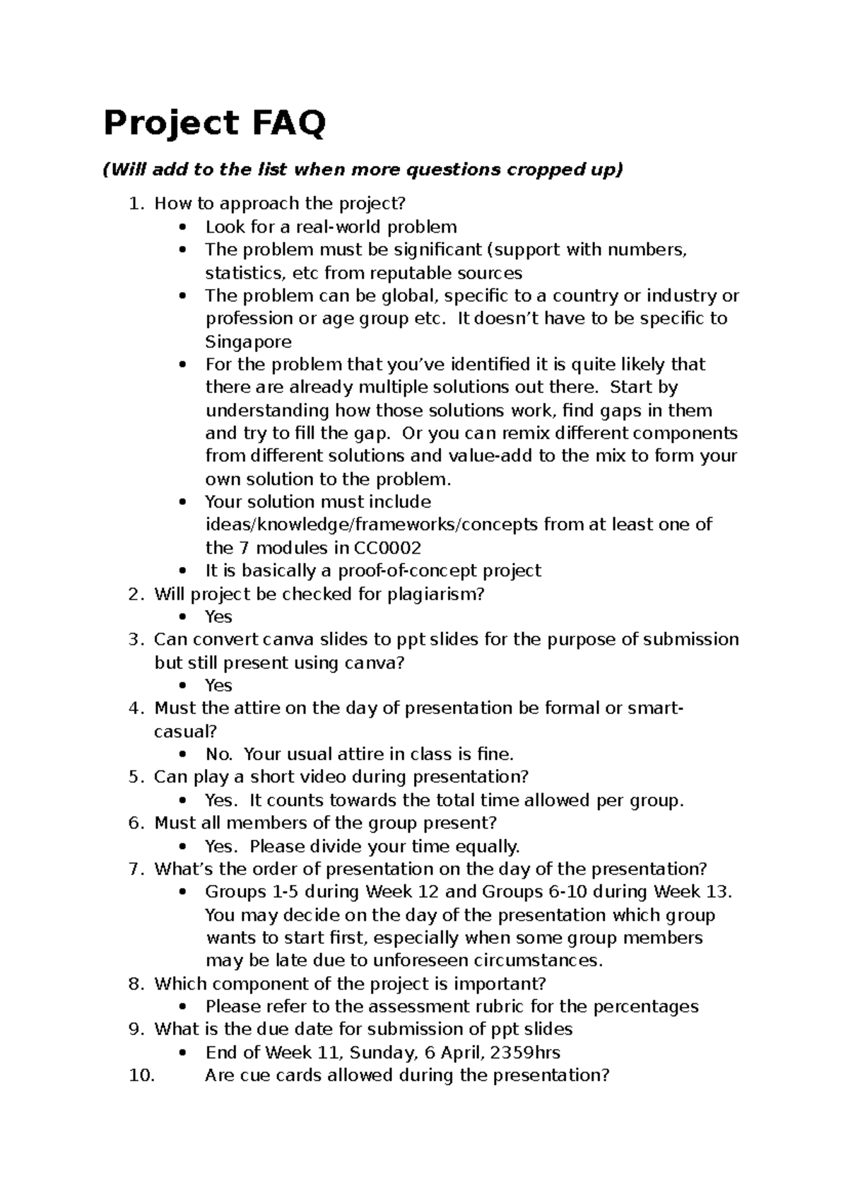 Project FAQ - Project FAQ (Will add to the list when more questions ...