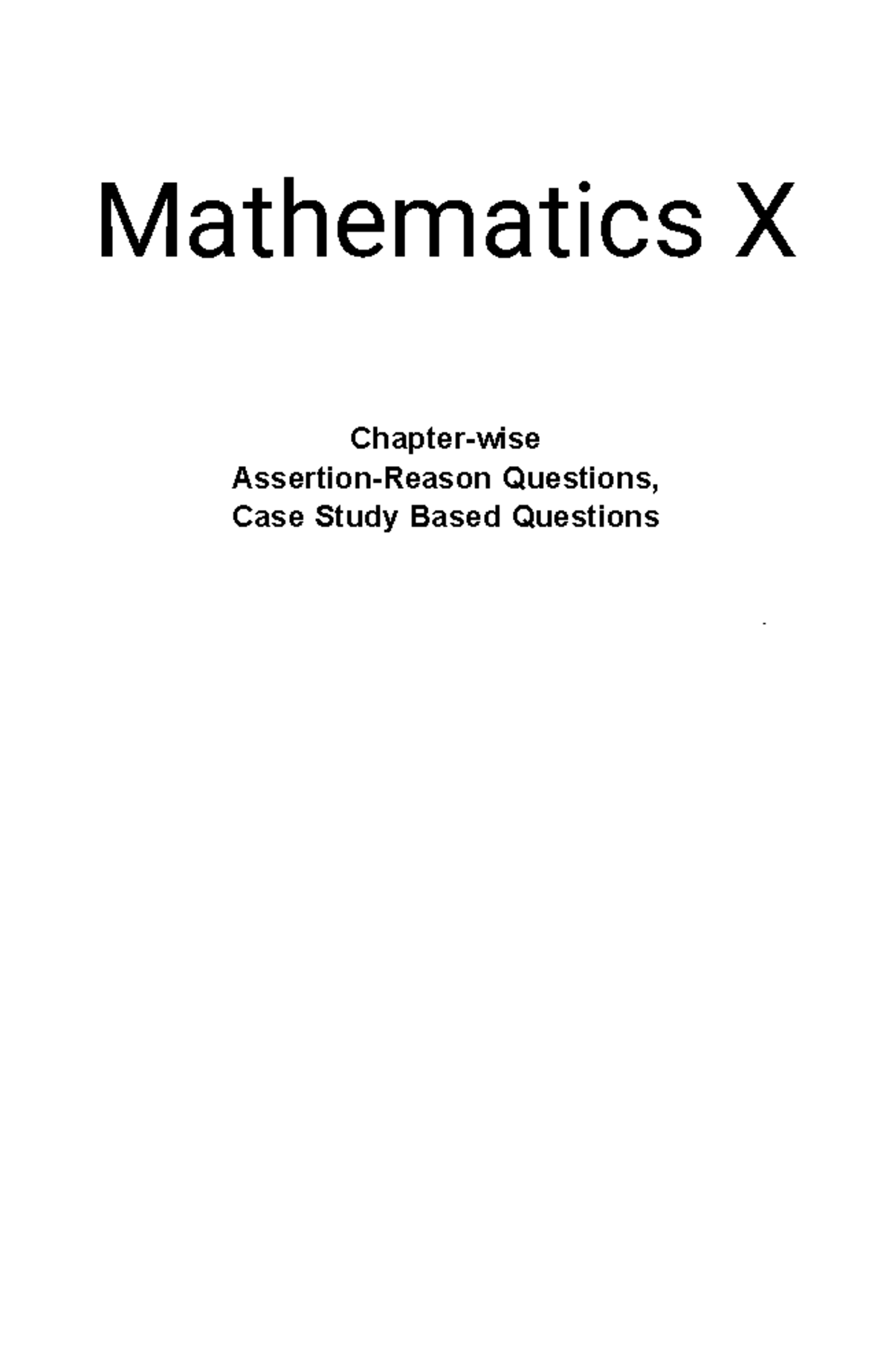 Mathematics X Class 10: Assertion-Reason & Case Study Questions - Studocu
