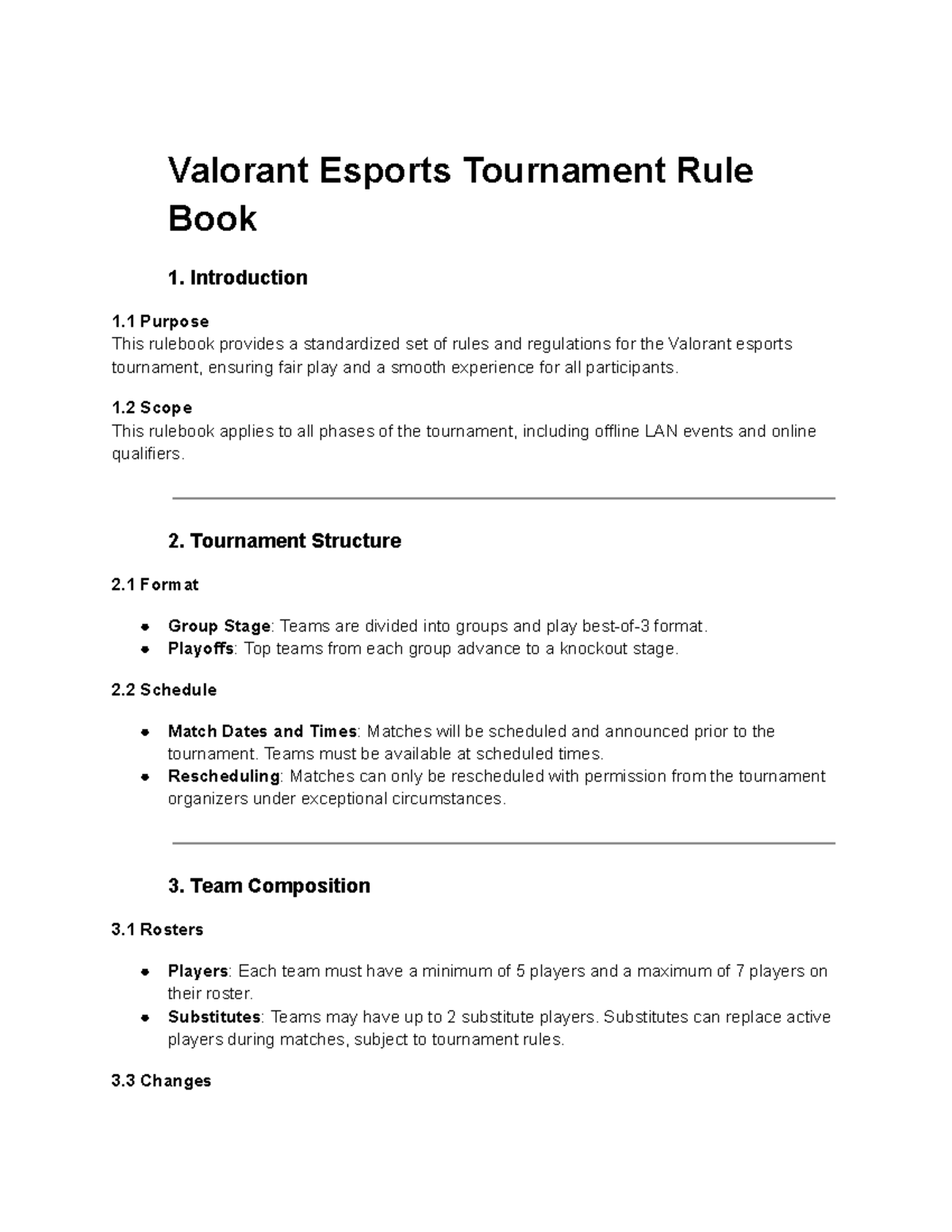 Valorant Esports Tournament Rule Book - Introduction 1 Purpose This ...