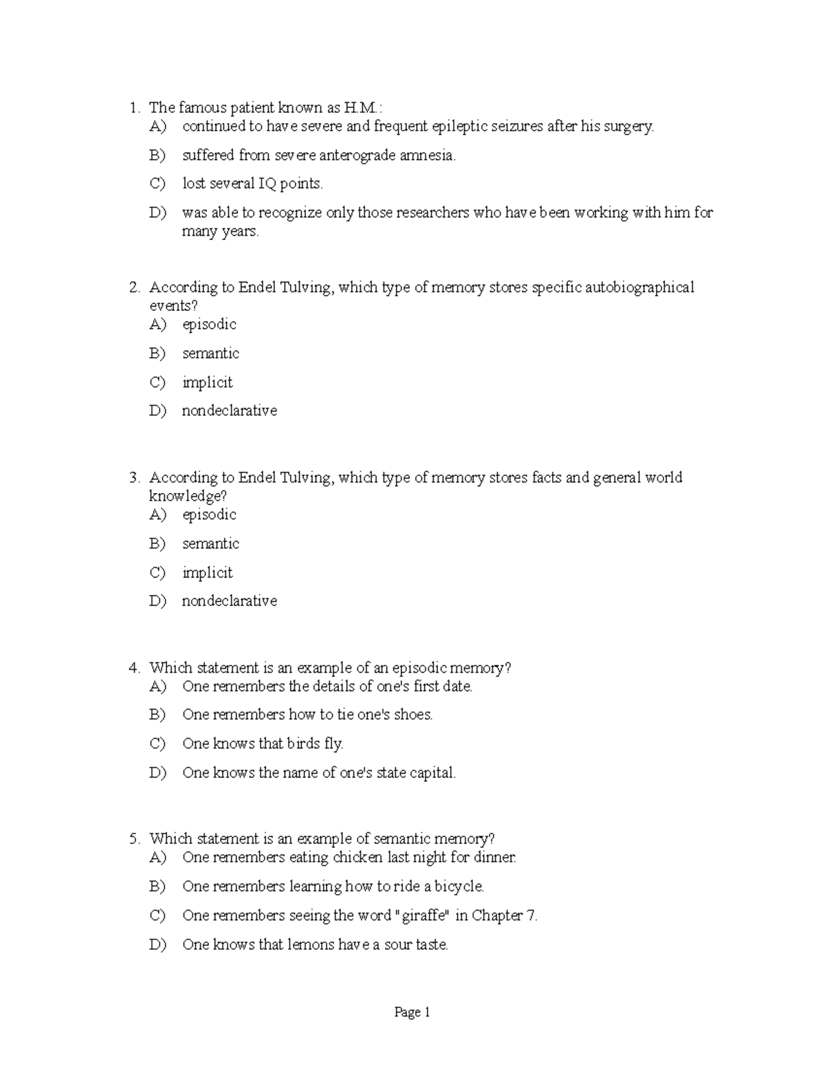 Chapter 7: Exam 3 - Episodic & Semantic Memory Insights (Psych 101 ...