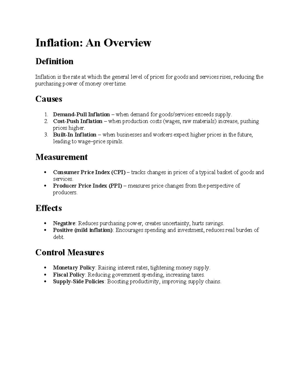 ECO 101: Inflation Overview and Control Measures - Studocu