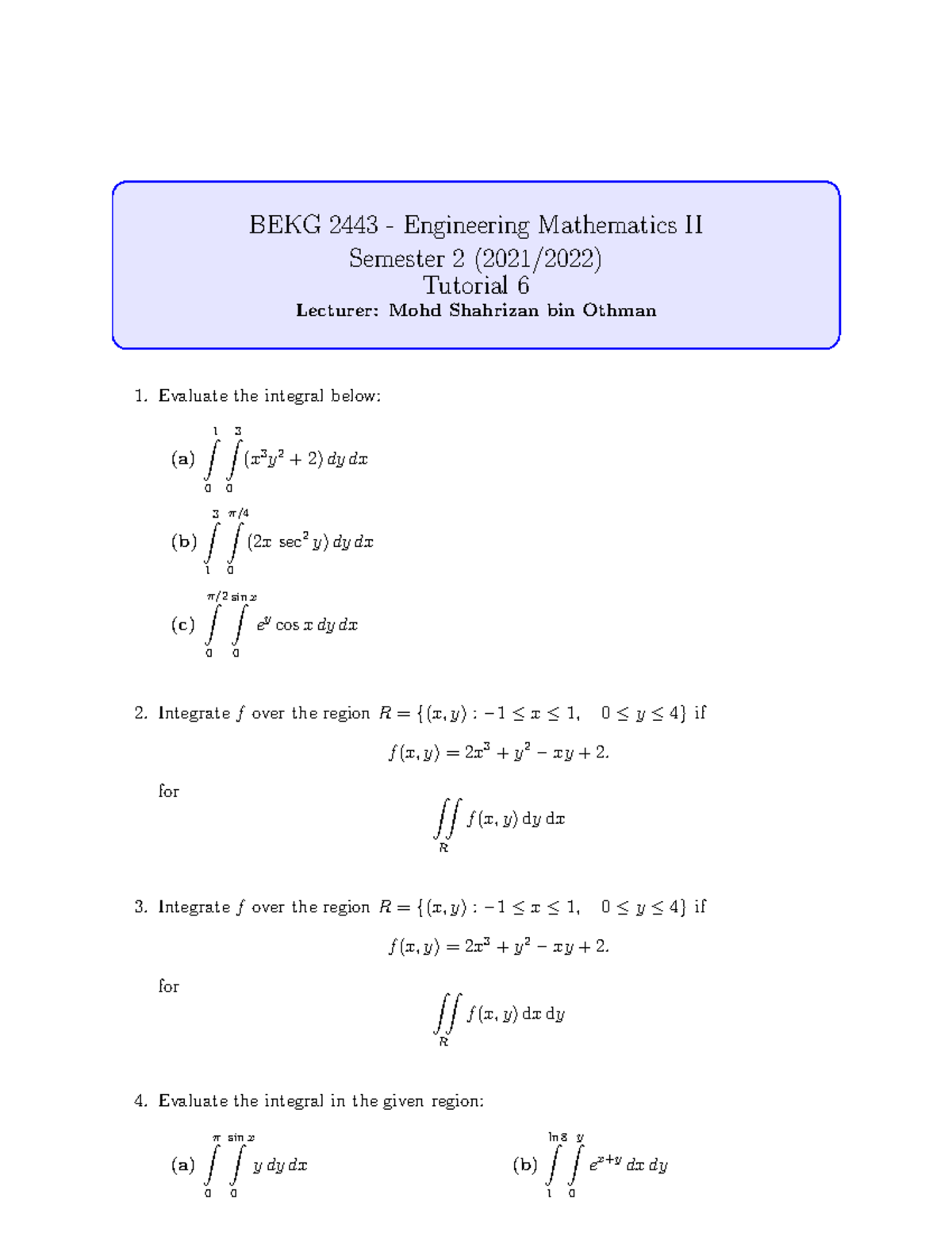 BEKG 2443 - Engineering Math II Tutorial 6 Solutions and Exercises ...
