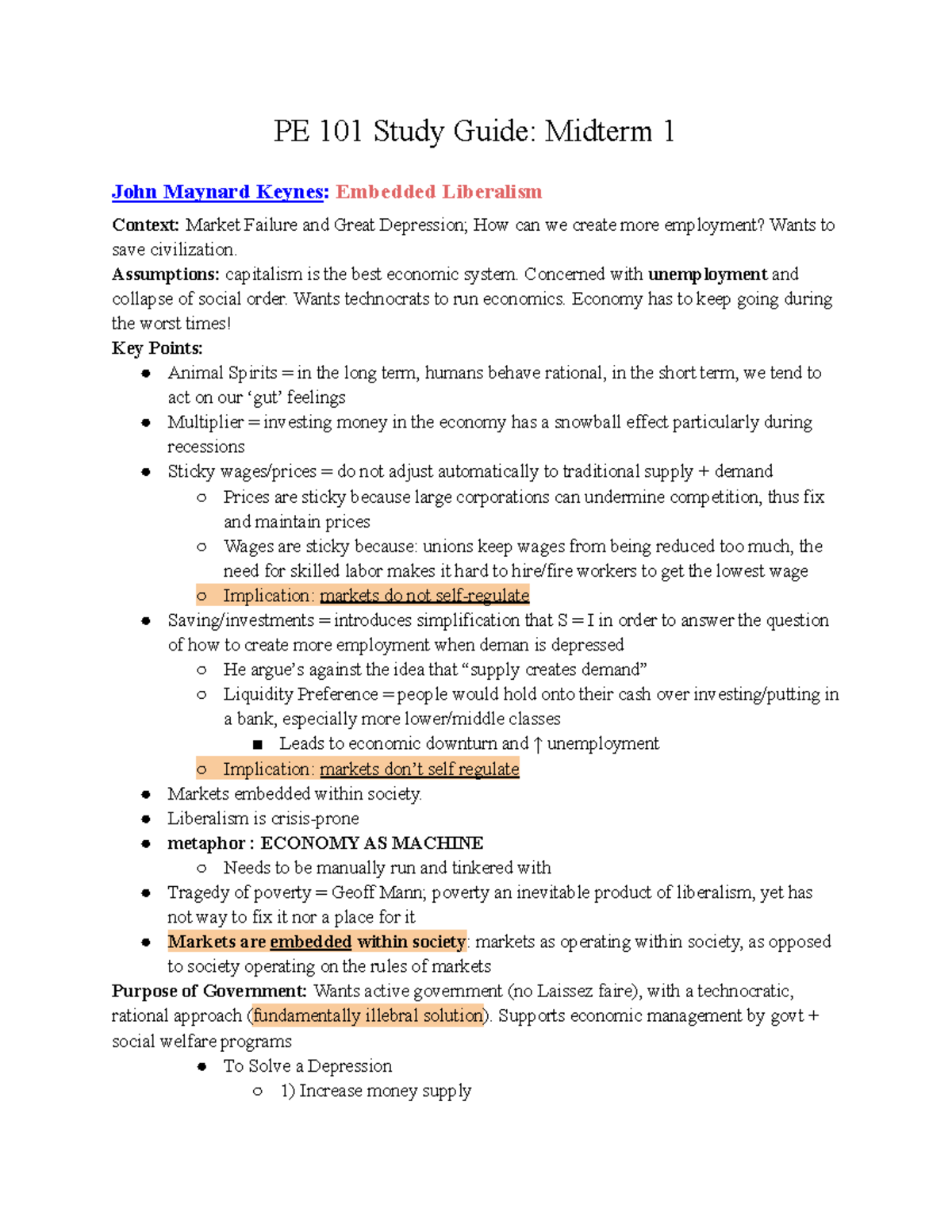 Polecon 101 Midterm 1 Study Guide: Keynes to Neoliberalism Insights ...