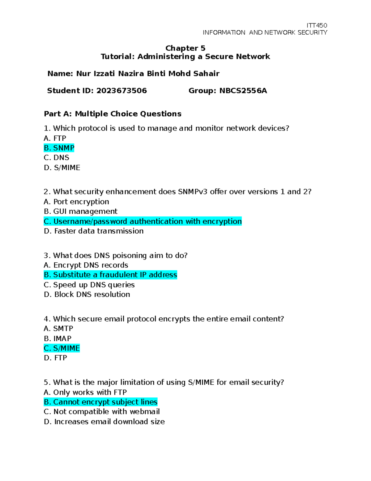 ITT450 INFORMATION AND NETWORK SECURITY Chapter 5 Tutorial: Secure ...