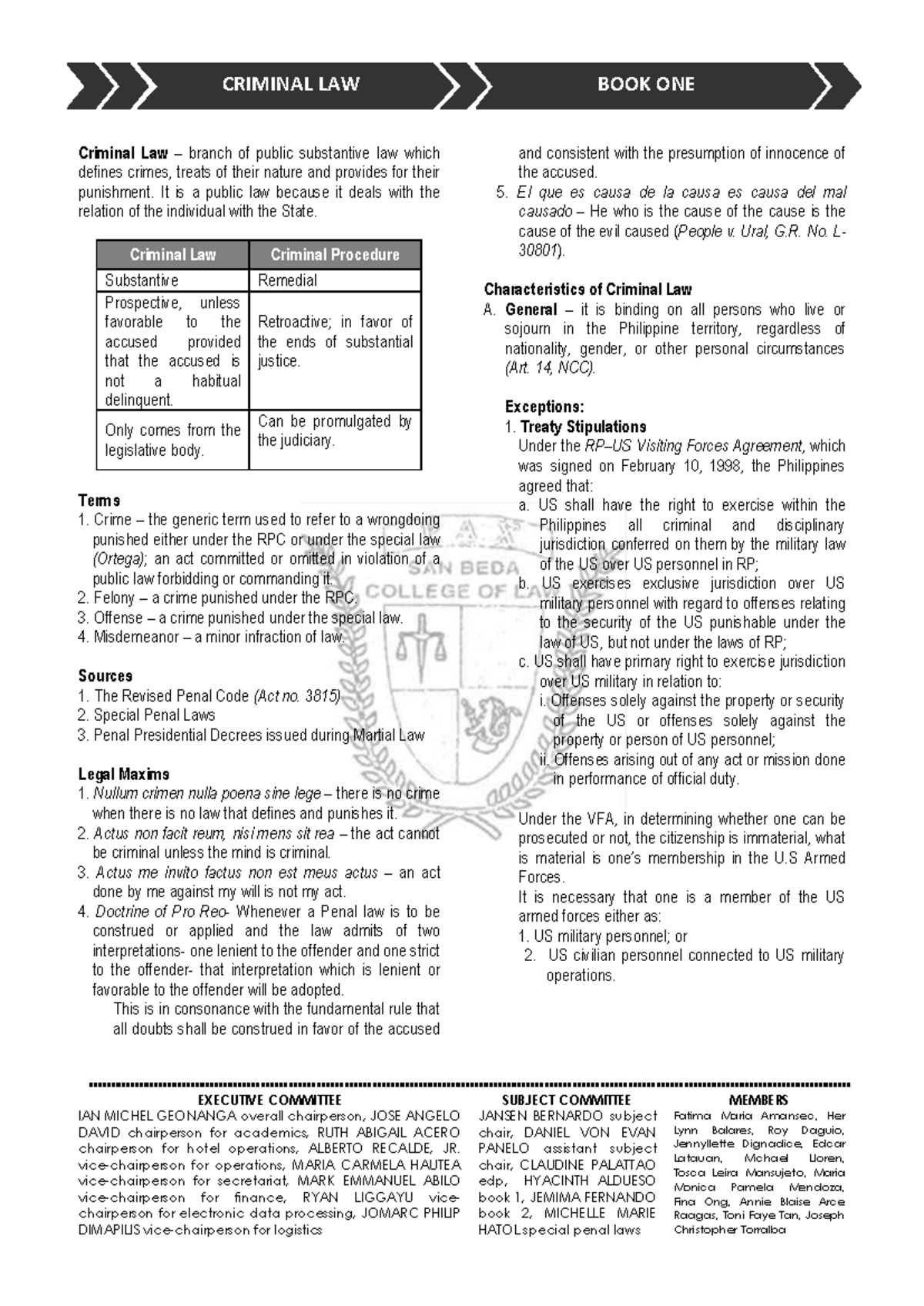 CRIMINAL LAW BOOK ONE - Comprehensive Summary and Key Concepts - Studocu