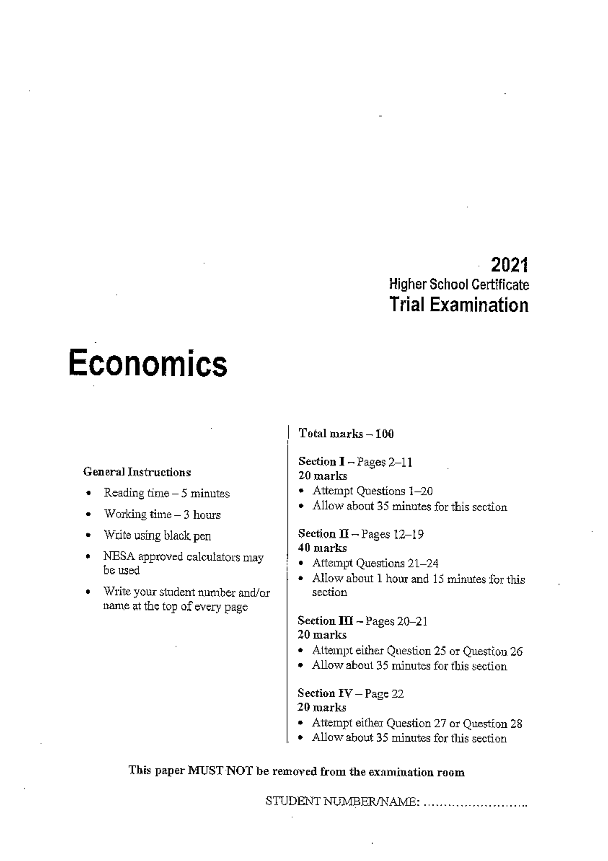 2021 HSC Economics Trial Exam Questions and Answers - Studocu