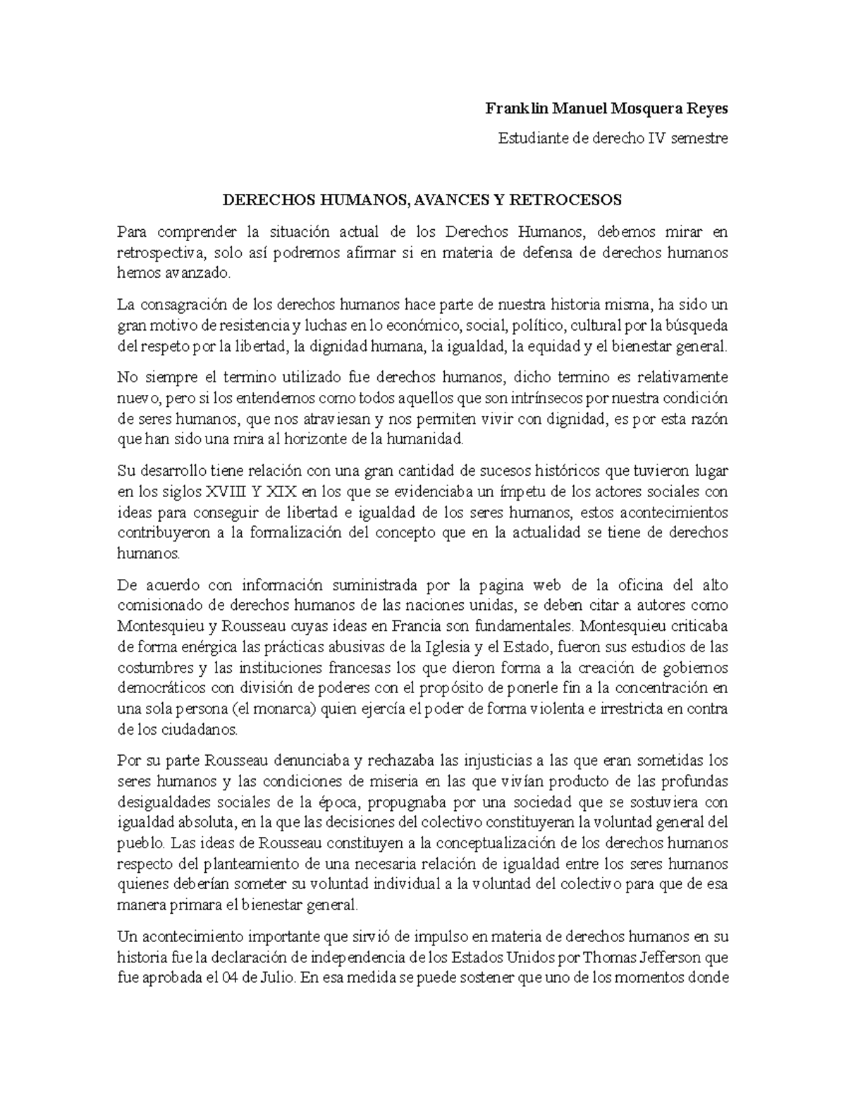 Derechos Humanos: Avances y Retrocesos - Apuntes de Clase DERECHOS ...