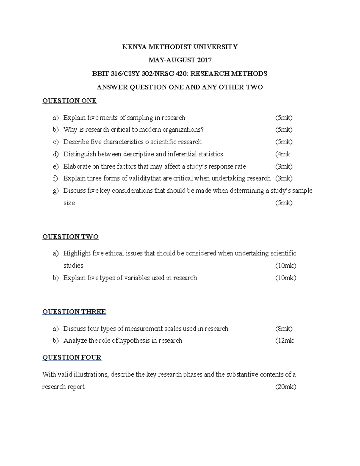 Research Methods (BBIT 316) (CISY 302) (NRSG 420) 2ND Trimester 2017 ...