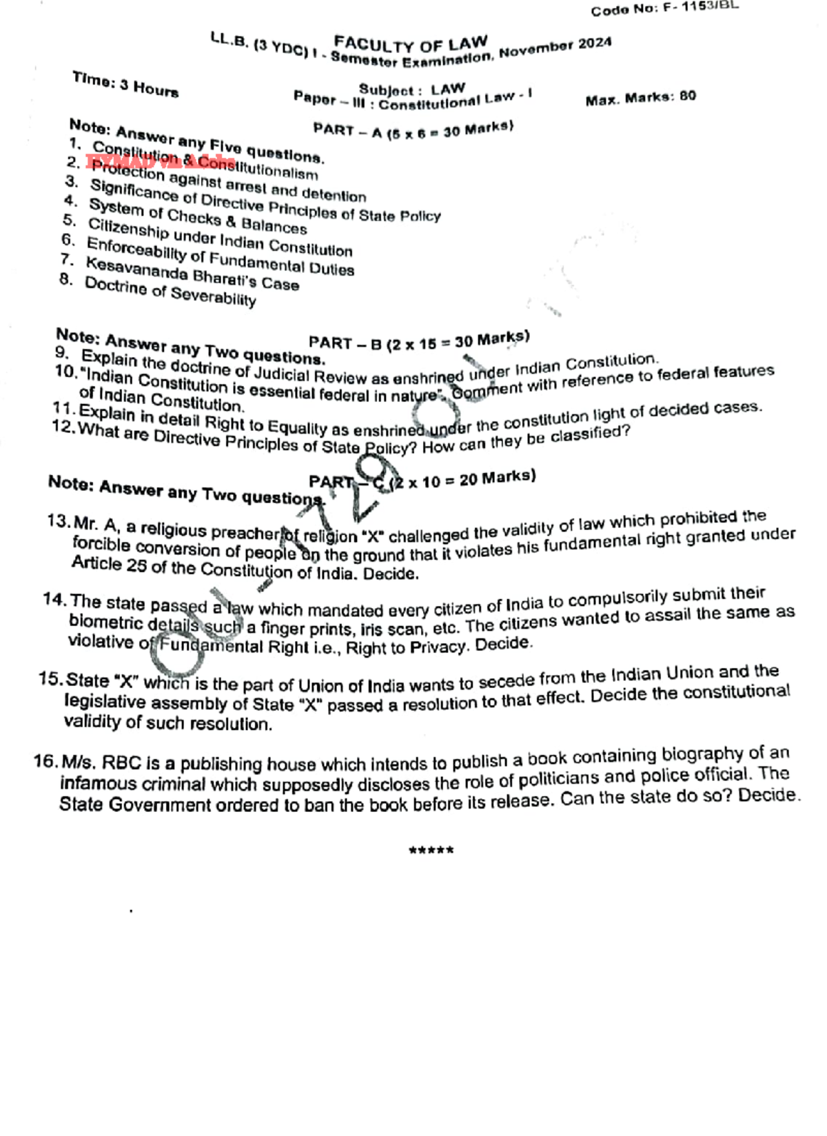 Constitutional Law I (LLB 3 YDC) Final Exam Notes - November 2024 - Studocu
