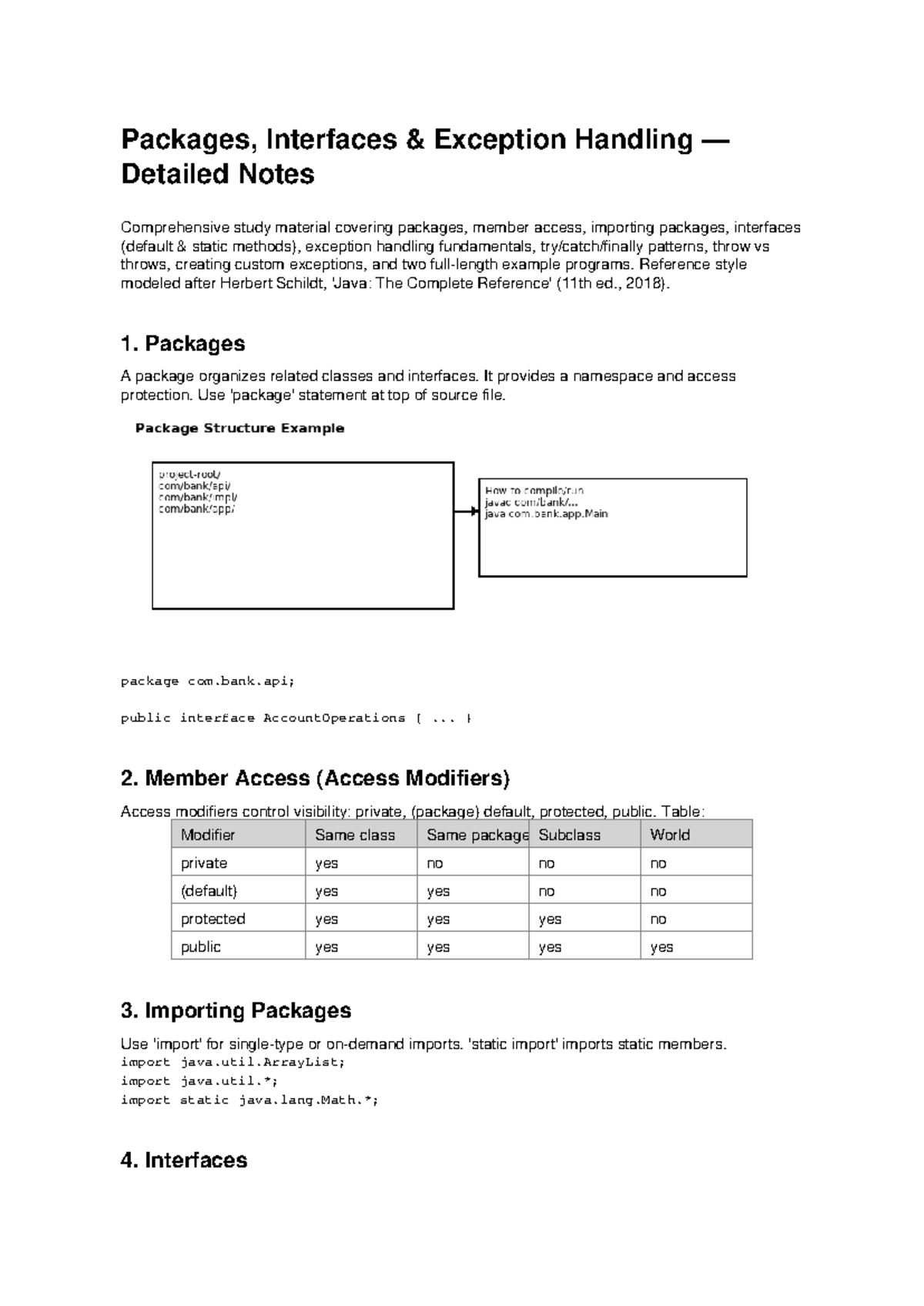 Unit Packages, Interfaces & Exception Handling Notes - Studocu