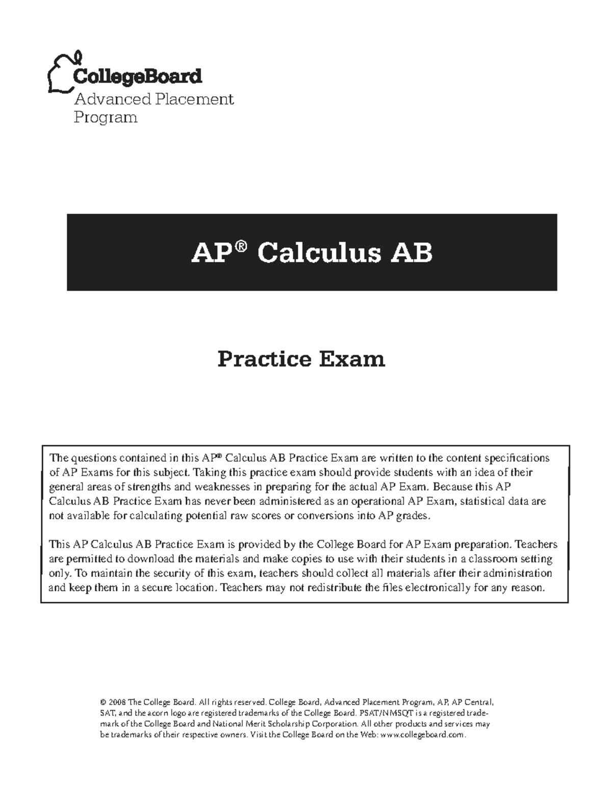 AP Calculus AB Practice Exam - 2008 Edition - Studocu