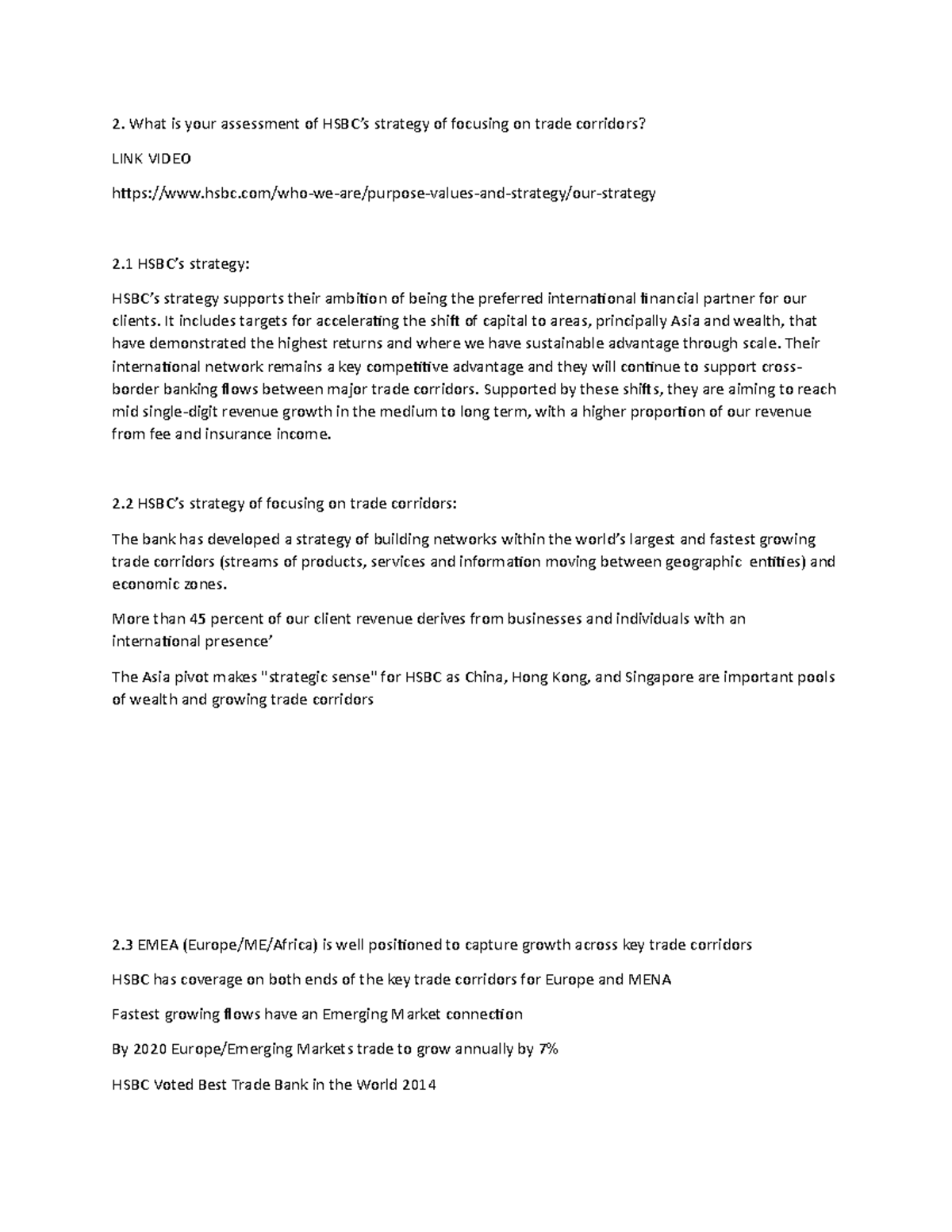 Hsbc - Case study 5.1 - What is your assessment of HSBC’s strategy of ...