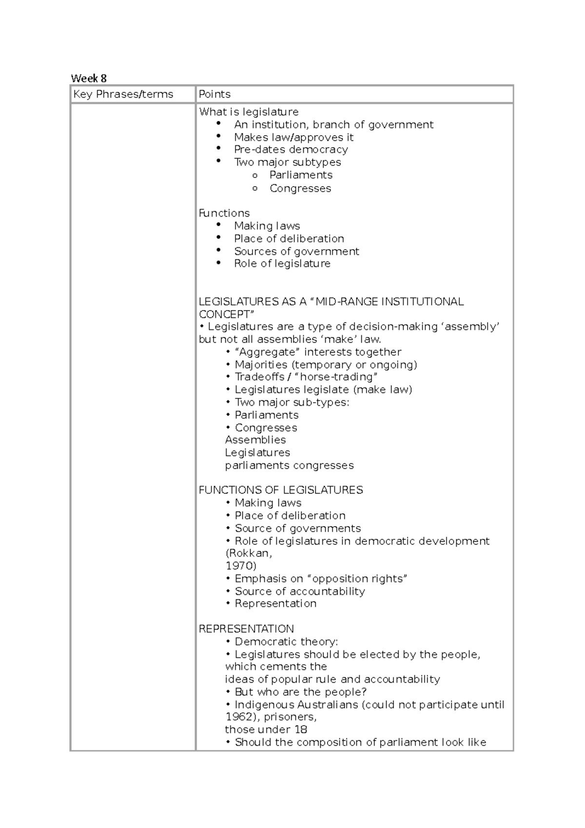 Week 8 Lecture Notes: Understanding Legislative Structures and ...