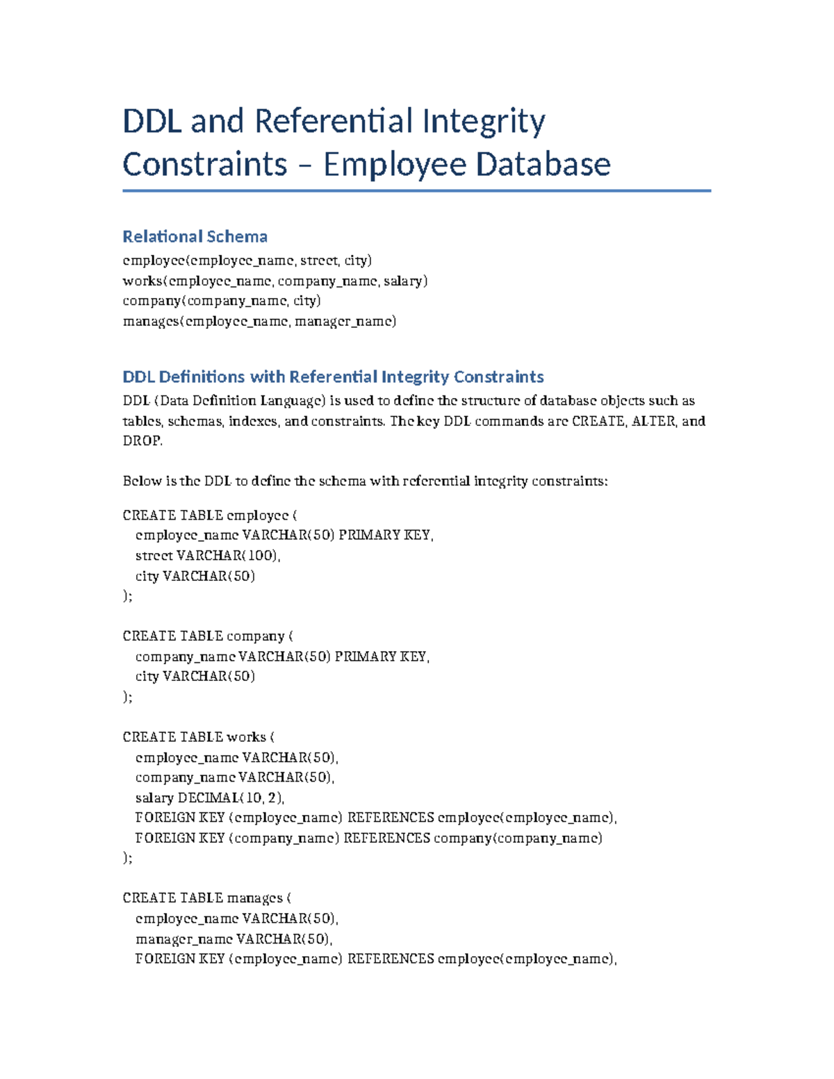DDL and Referential Integrity Constraints - DBMS Notes - Studocu