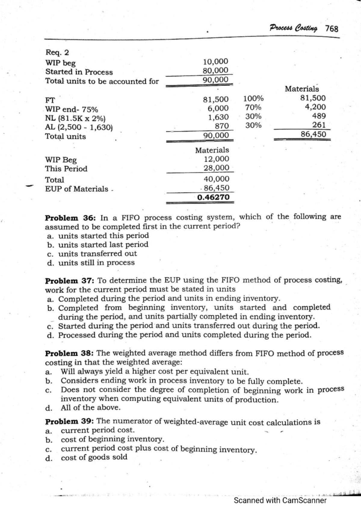 Process Costing 768: FIFO vs. Weighted Average Method Analysis - Studocu