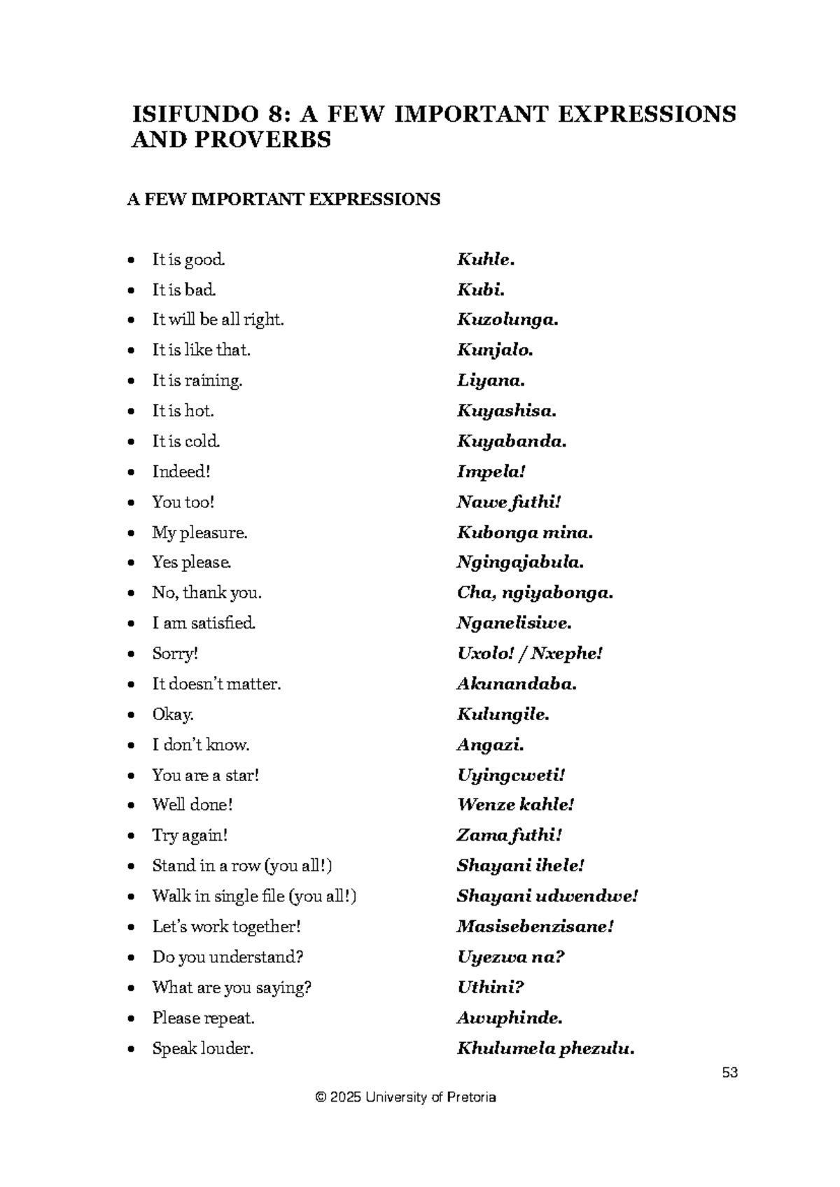 Zulu Expressions, Proverbs, and Color Counting Guide (ISIFUNDO 8) - Studocu