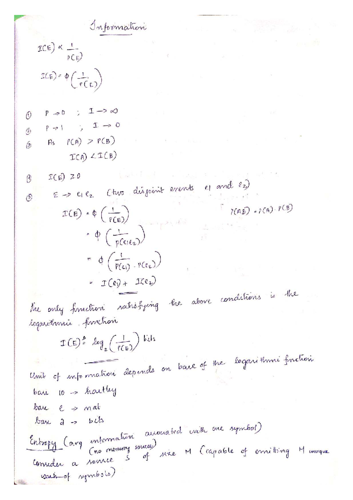 ITC M1 - Lecture Notes on Information Theory Concepts - Studocu