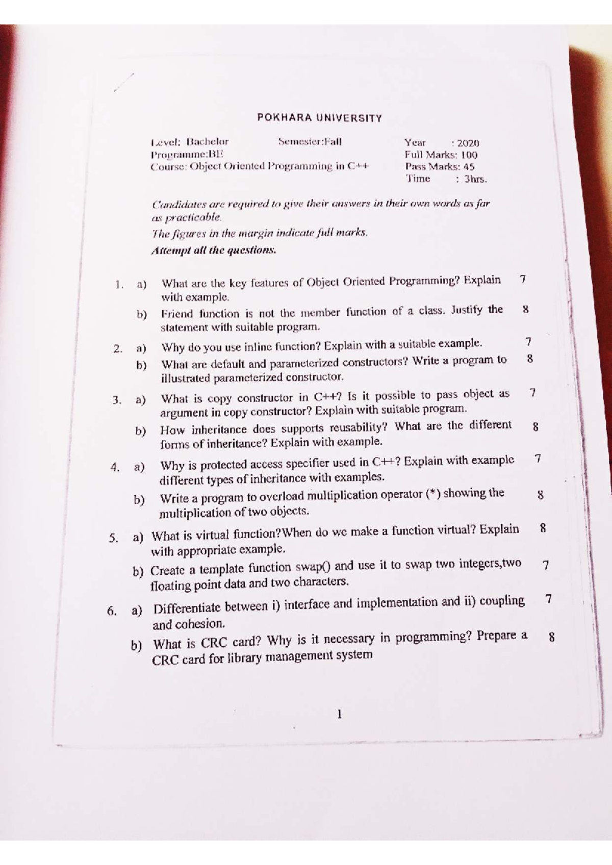 C++ BE Object Oriented Programming Past Exam Questions (2015-2020 ...