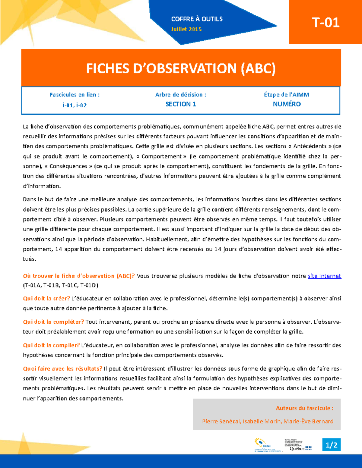 Fiches d'Observation ABC : Guide Pratique et Modèles 2015 - Studocu