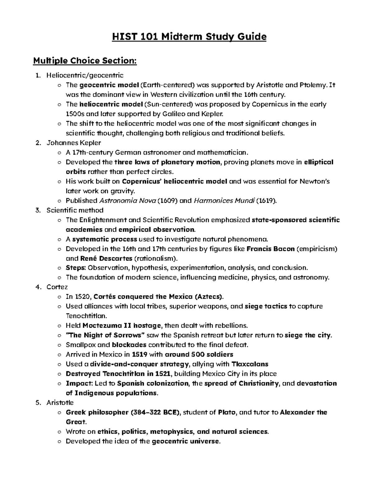 HIST 101 Midterm Study Guide: Key Concepts and Historical Figures ...