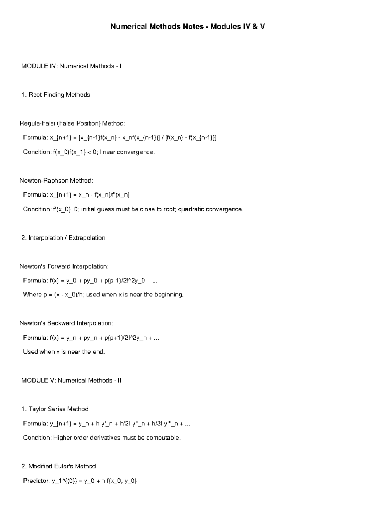 Numerical Methods Notes: Modules IV & V Overview - Studocu