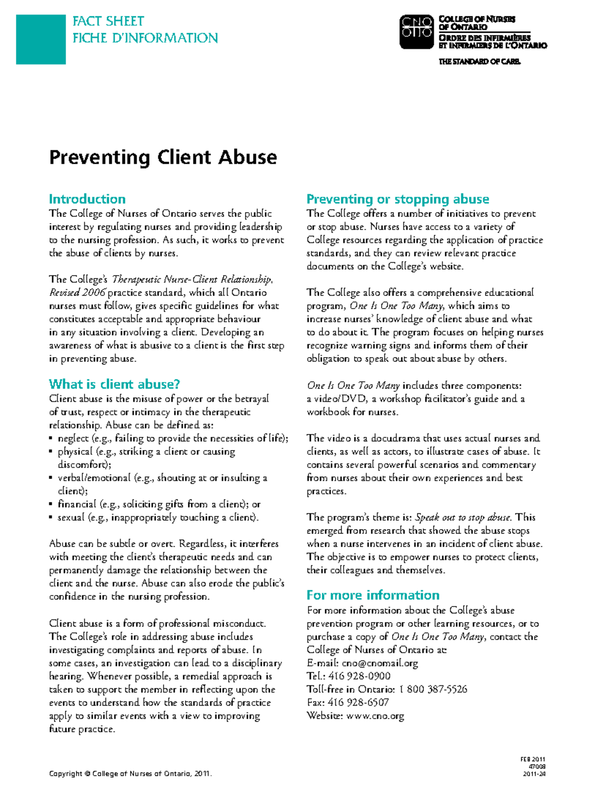 Preventing Client Abuse: Guidelines for Nurses (CNO Standards) - Studocu