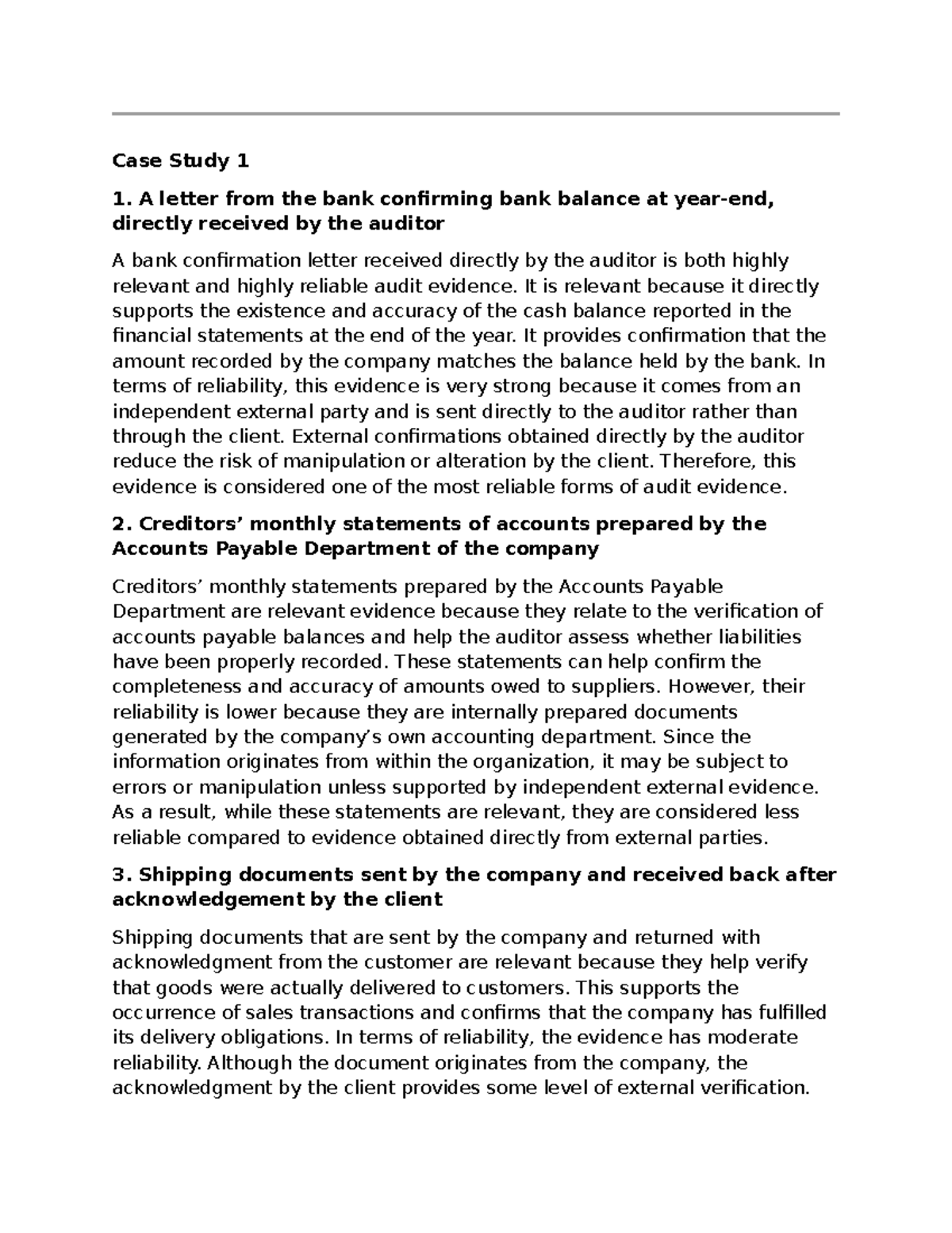 Case Study 1 & 2: Audit Evidence Analysis (AUD-THO) - Studocu