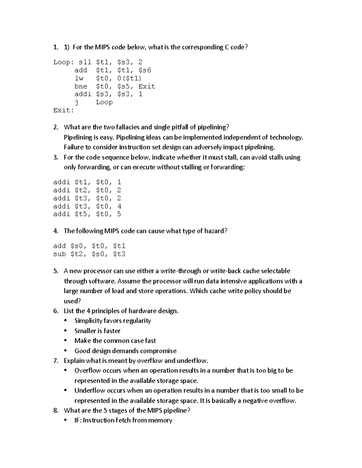 Final Exam Questions for MIPS Architecture (CS101) - Studocu
