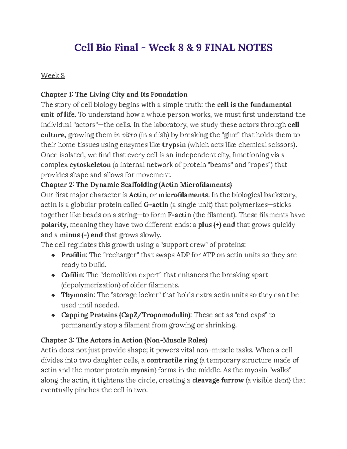Cell Bio Final - Week 8 & 9 Comprehensive Study Notes - Studocu