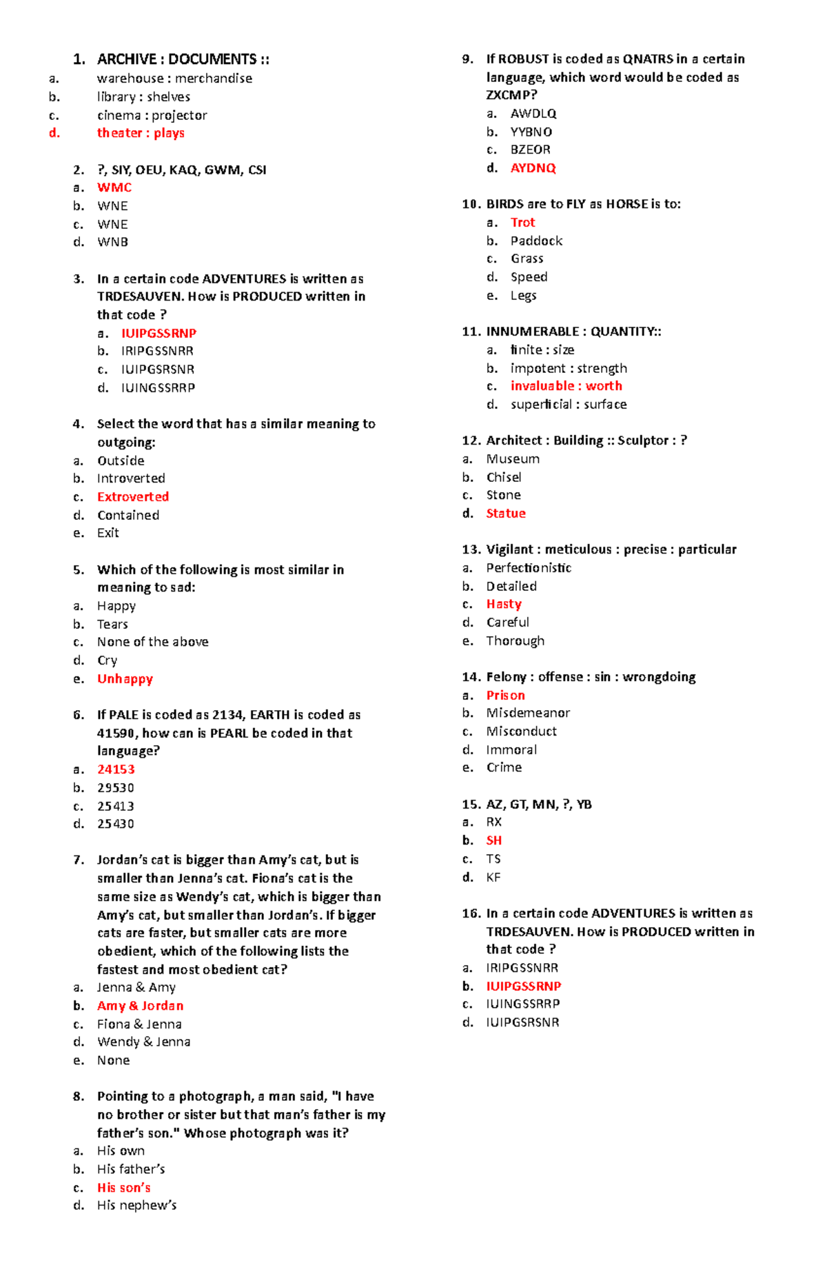 Verbal Reasoning Study Guide - Practice Questions and Answers - Studocu