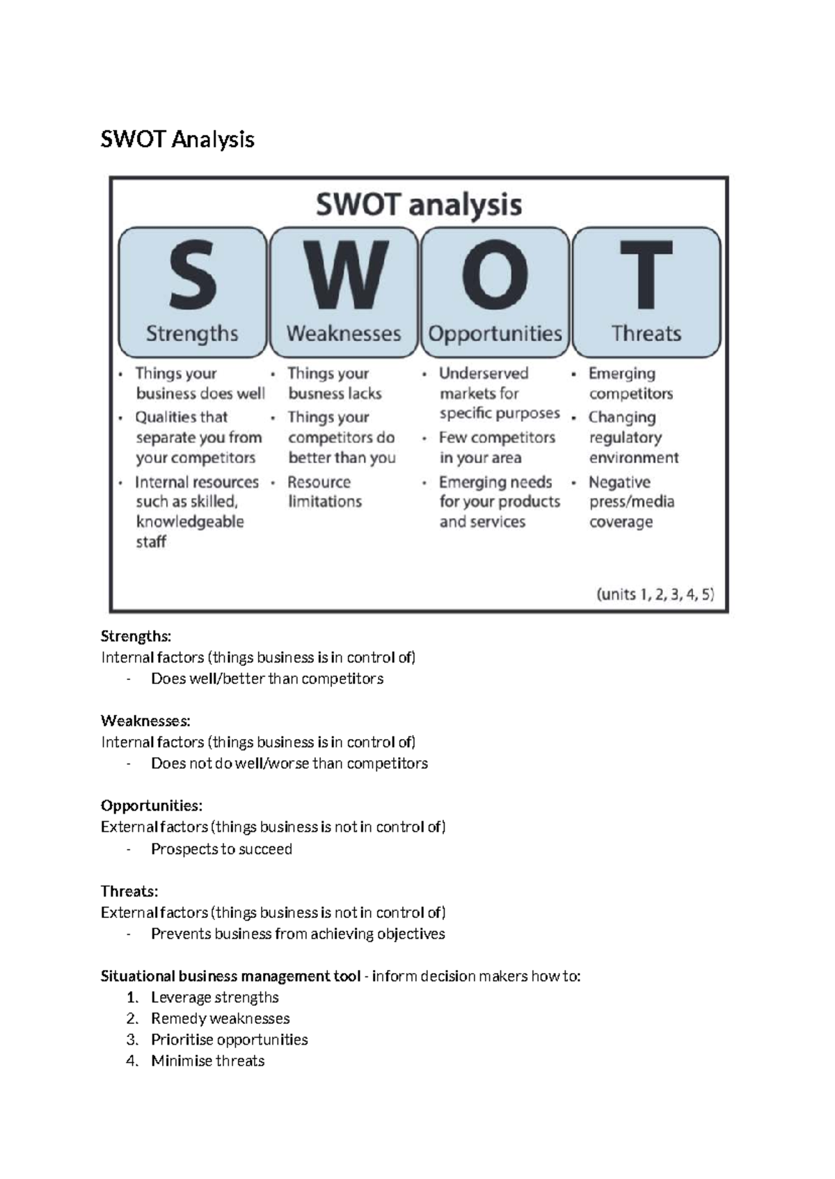 Busman Notes: SWOT, BCG, and Business Analysis Tools - Studocu