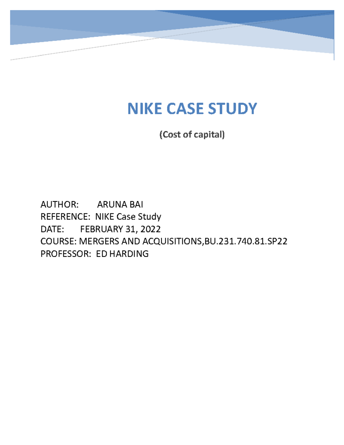 Nike inc cost of capital case study solution best sale