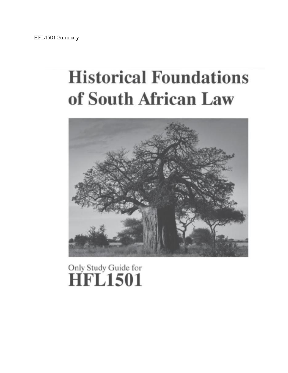 HFL1501 Summary of legal history and principles in South Africa - Studocu