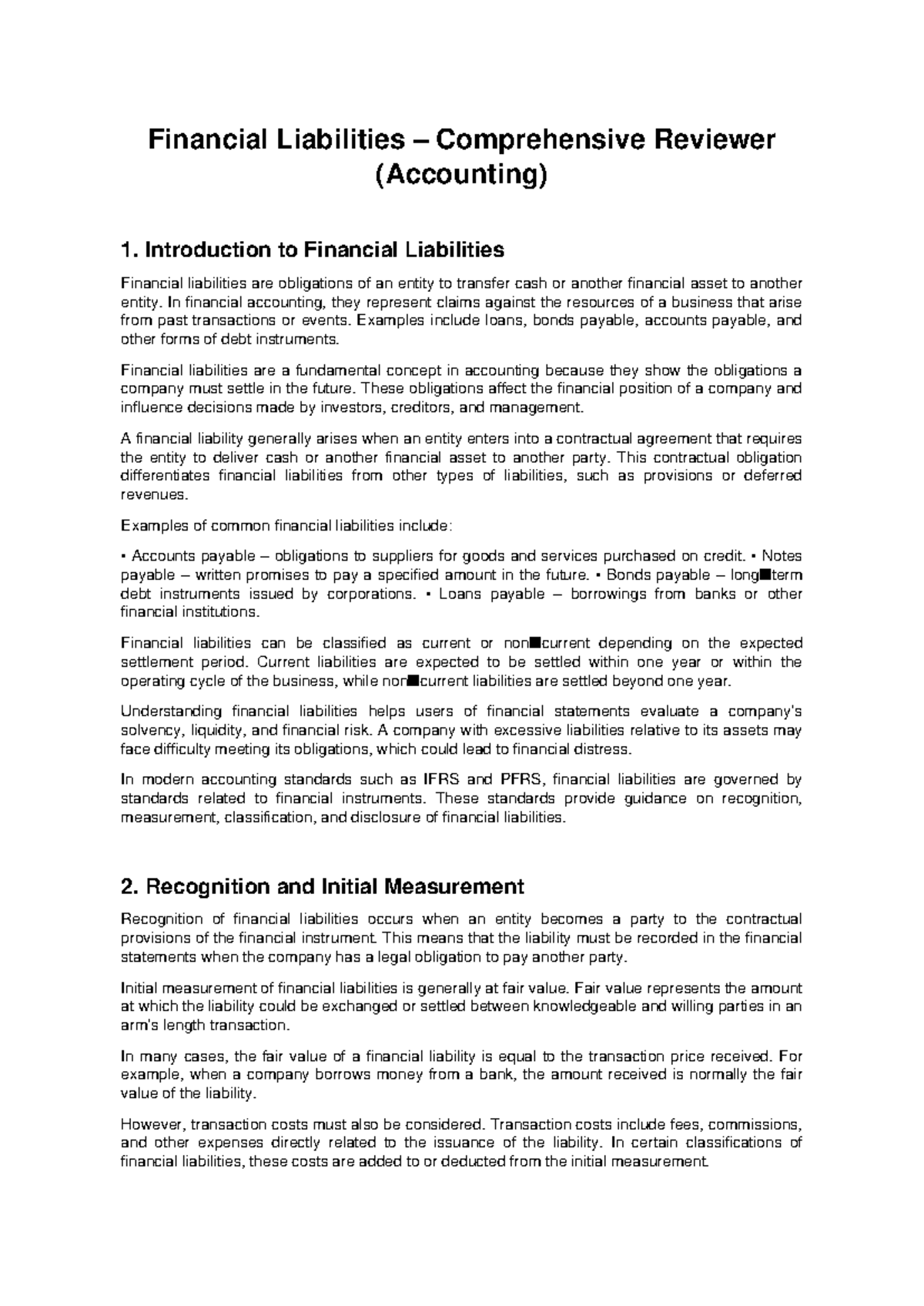 Financial Liabilities Comprehensive Review (ACC 101) - Studocu